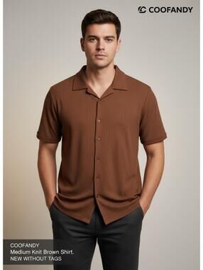 COOFANDY Medium Knit Brown Shirt - New Without Tags